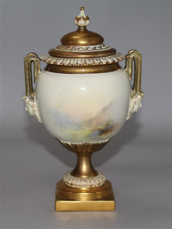 A Royal Worcester vase and cover painted with stags by Harry Stinton, 8in.